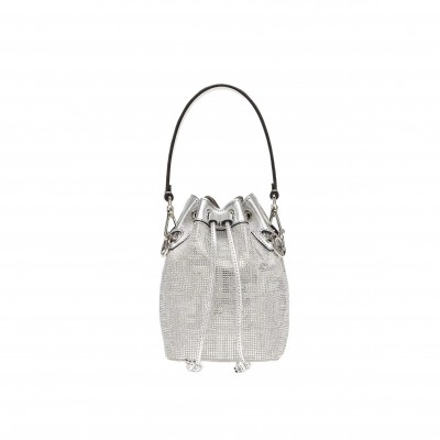 FENDI LEATHER BAG WITH CRYSTAL FF MOTIF IN WHITE 8BS010APKFF1JSU (18*12*10m)